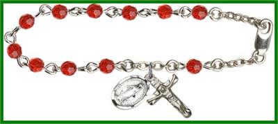 Silver Plate 4mm Swarovski Rosary Bracelet, 6-1/2", Ruby, # 48467