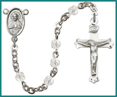 Silver Plate 4mm Fire Polished Rosary, Crystal, # 48488