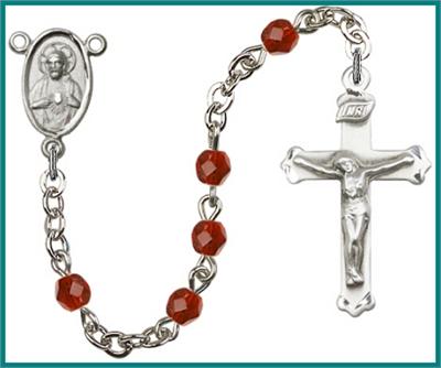 Silver Plate 4mm Fire Polished Rosary, Ruby, # 48490