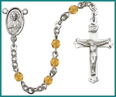 Silver Plate 4mm Fire Polished Rosary, Topaz, # 48496