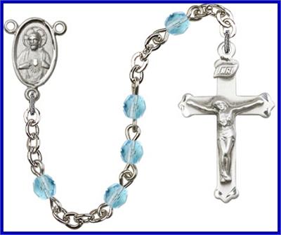 Silver Plate 4mm Fire Polished Rosary, Aqua, # 48502