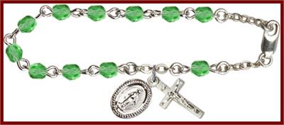 Silver Plate 4mm Fire Polished Rosary Bracelet, 6-1/2", Peridot, # 48517