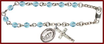 Silver Plate 4mm Fire Polished Rosary Bracelet, 6-1/2", Aqua, # 48518