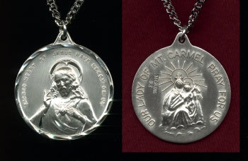 1-1/4" Round Scapular Medal In Sterling, Your Choice of Chain, # 97913