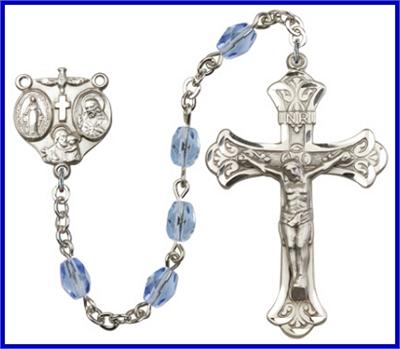 Silver Plate 5x7mm Checo Bead Rosary, Sapphire, # 48574