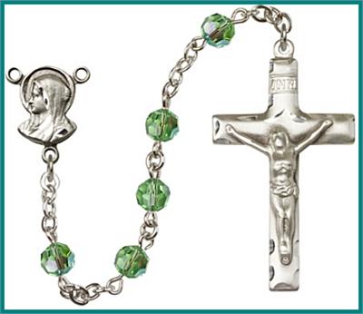 Silver Plate 6mm Swarovski Bead Rosary, Peridot, # 48604