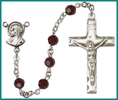 Silver Plate 6mm Swarovski Bead Rosary, Garnet, # 48607