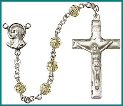Silver Plate 6mm Swarovski Bead Rosary, Jonquil, # 48611