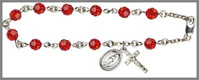Silver Plate 6mm Swarovski Bead Rosary Bracelet, Ruby, # 48623