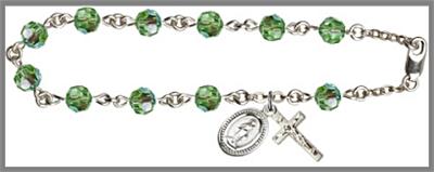 Silver Plate 6mm Swarovski Bead Rosary Bracelet, Peridot, # 48624