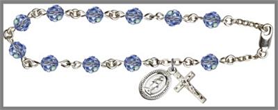 Silver Plate 6mm Swarovski Bead Rosary Bracelet, Light Sapphire, # 48625