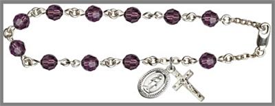 Silver Plate 6mm Swarovski Bead Rosary Bracelet, Amethyst, # 48630