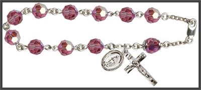 Silver Plate 8mm Swarovski Aurora Borealis Rosary Bracelet, Rose, # 48687