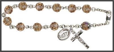 Silver Plate 8mm Swarovski Aurora Borealis Rosary Bracelet, Topaz, # 48688