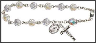 Silver Plate 8mm Swarovski Aurora Borealis Rosary Bracelet, Crystal, # 48690