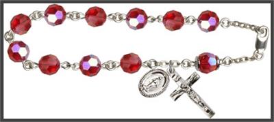 Silver Plate 8mm Swarovski Aurora Borealis Rosary Bracelet, Ruby, # 48691