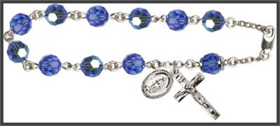 Silver Plate 8mm Swarovski Aurora Borealis Rosary Bracelet, Sapphire, # 48693