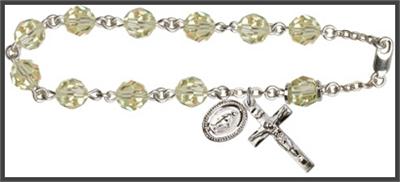 Silver Plate 8mm Swarovski Aurora Borealis Rosary Bracelet, Jonquil, # 48699