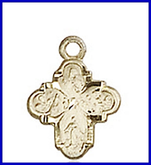 3/8" Solid 18kt Gold 4-Way Medal, Free Chain, # 48713