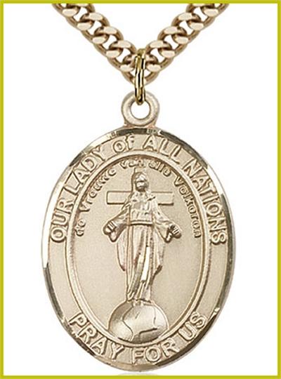 Our Lady of All Nations Medal, 14kt Gold Filled, 1"x3/4", your choice of chain, # 48735