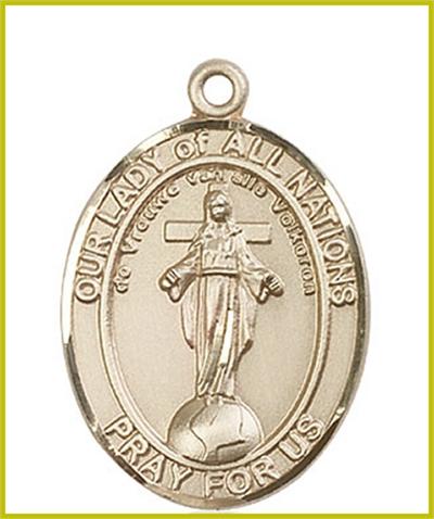 Our Lady of All Nations Medal, Solid 14kt Gold, 1"x3/4", Free Chain, # 48736
