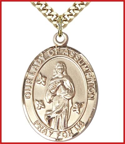 Our Lady of Assumption Medal, 14kt Gold Filled, 1"x3/4", your choice of chain, # 48739