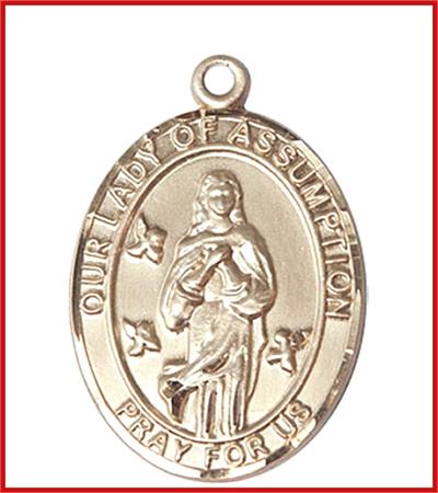Our Lady of Assumption Medal, Solid 14kt Gold, 1"x3/4", Free Chain, # 48740
