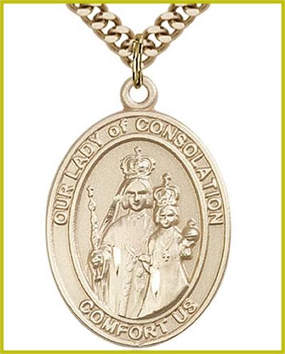 Our Lady of Consolation Medal, 14kt Gold Filled, 1"x3/4", your choice of chain, # 48743