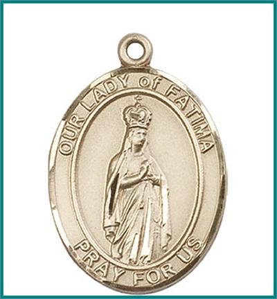 Our Lady of Fatima Medal, Solid 14kt Gold, 1"x3/4", Free Chain, # 48752
