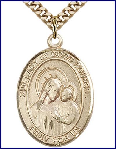Our Lady of Good Counsel Medal, 14kt Gold Filled, 1"x3/4", your choice of chain, # 48755