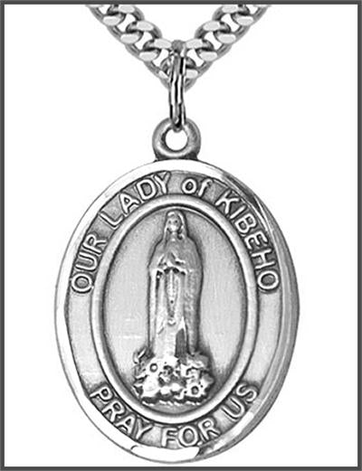 Our Lady of Kibeho Medal, Sterling Silver, 1"x3/4", your choice of chain, # 48771