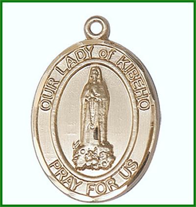 Our Lady of Kibeho Medal, Solid 14kt Gold, 1"x3/4", Free Chain, # 48773