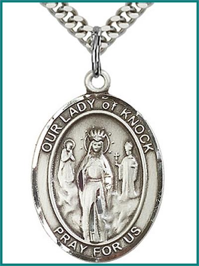 Our Lady of Knock Medal, Sterling Silver, 1"x3/4", your choice of chain, # 48775