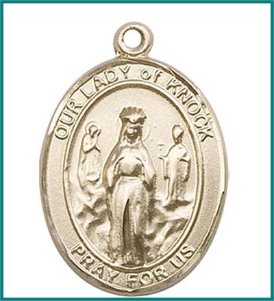Our Lady of Knock Medal, Solid 14kt Gold, 1"x3/4", Free Chain, # 48777