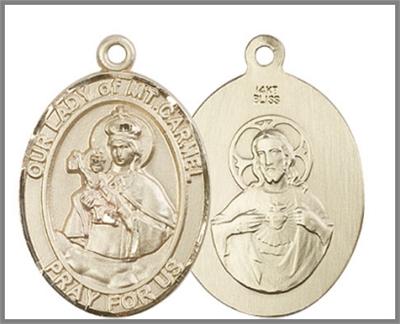 Our Lady of Mount Carmel Medal, Solid 14kt Gold, 1", Free Chain, # 48800