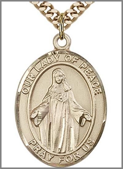 Our Lady of Peace Medal, 14kt Gold Filled, 1"x3/4", Your Choice of Chain, # 48807