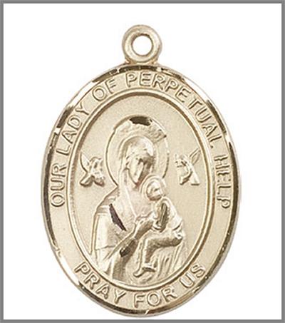 Our Lady of Perpetual Help Medal, Solid 14kt Gold, 1"x3/4", Free Chain, # 48812