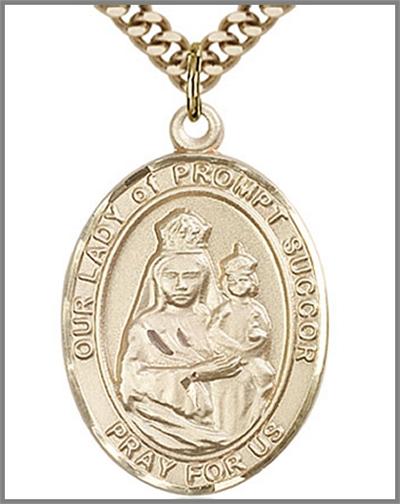 Our Lady of Prompt Succor Medal, 14kt Gold Filled, 1"x3/4", Your Choice of Chain, # 48815