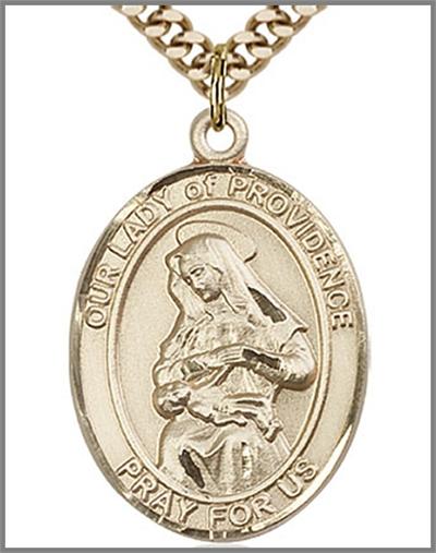 Our Lady of Providence Medal, 14kt Gold Filled, 1"x3/4", Your Choice of Chain, # 48819