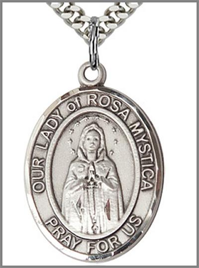 Our Lady of Rosa Mystica Medal, Sterling Silver, 1"x3/4", Your Choice of Chain, # 48822