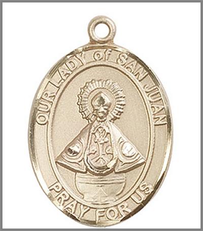 Our Lady of San Juan Medal, Solid 18kt Gold, 1"x3/4", Free Chain, # 48828
