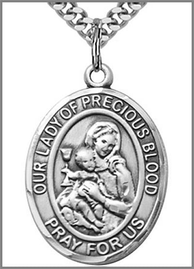 Our Lady of the Precious Blood Medal, Sterling Silver, 1"x3/4", Your Choice of Chain, # 48833
