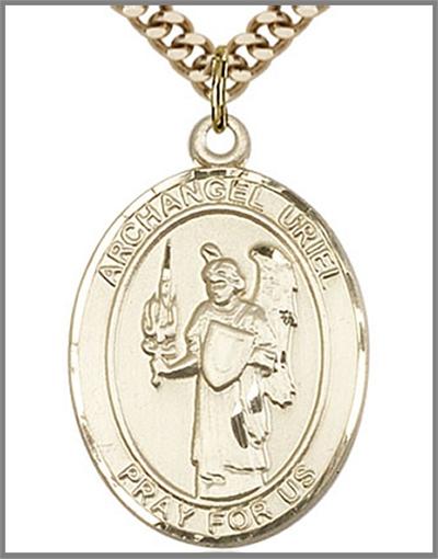 Archangel Uriel Medal, 14kt Gold Filled, 1"x3/4", Your Choice of Chain, # 48851