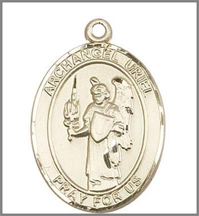 Archangel Uriel Medal, Solid 18kt Gold, 1"x3/4", Free Chain, # 48853