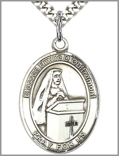Blessed Emilee d'Oultremont Medal, Sterling Silver, 1"x3/4", Your Choice of Chain, # 48861