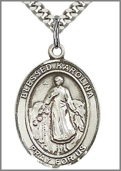 Blessed Karolina Kozkowna Medal, Sterling Silver, 1"x3/4", 24" Silver-Tone Chain, # 48864