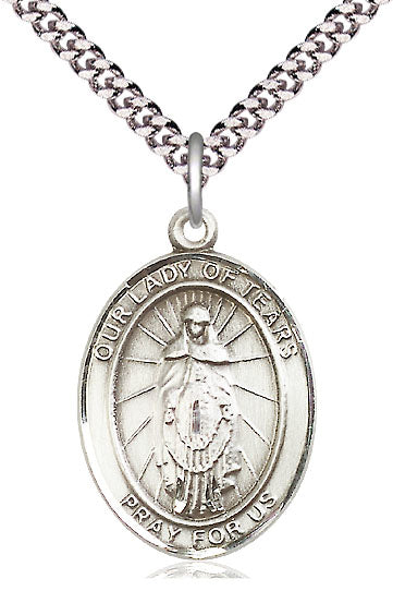 Our Lady of Tears Medal in Fine Pewter, 1" tall, Your Choice of Chain, # 4888