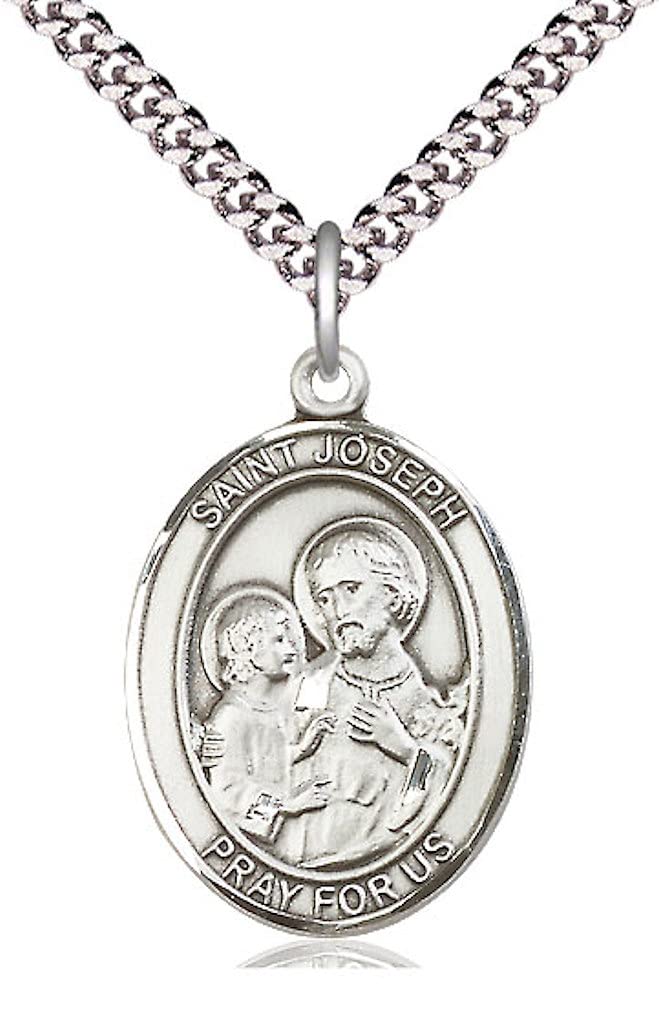 St. Joseph with Child Jesus Medal in Fine Pewter, 1" tall, Your Choice of Chain, # 5364