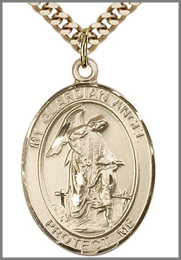 Guardian Angel Medal, 14kt Gold Filled, 1"x3/4", 24" Gold Plated Chain, # 48888