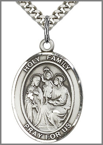Holy Family Medal, Sterling Silver, 1"x3/4", 24" Silver-Tone Chain, # 48893